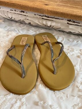 Reef Mustard Yellow Flip Flops with Camo Straps